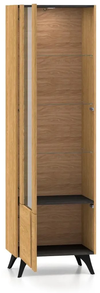 Witryna do salonu HESTIA 1W1D 58cm dąb/czarna lewa ML MEBLE