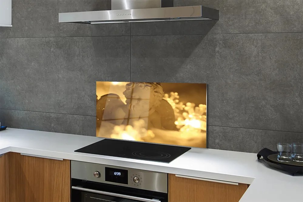 Panel szklany do Kuchni Śpiący Aniołek w Blasku Lampek