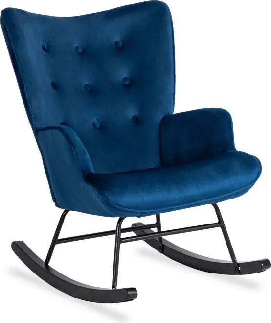 Fotel Bujany na Biegunach Uszak Wypoczynkowy ELIS Granatowy Welurowy Nowoczesny