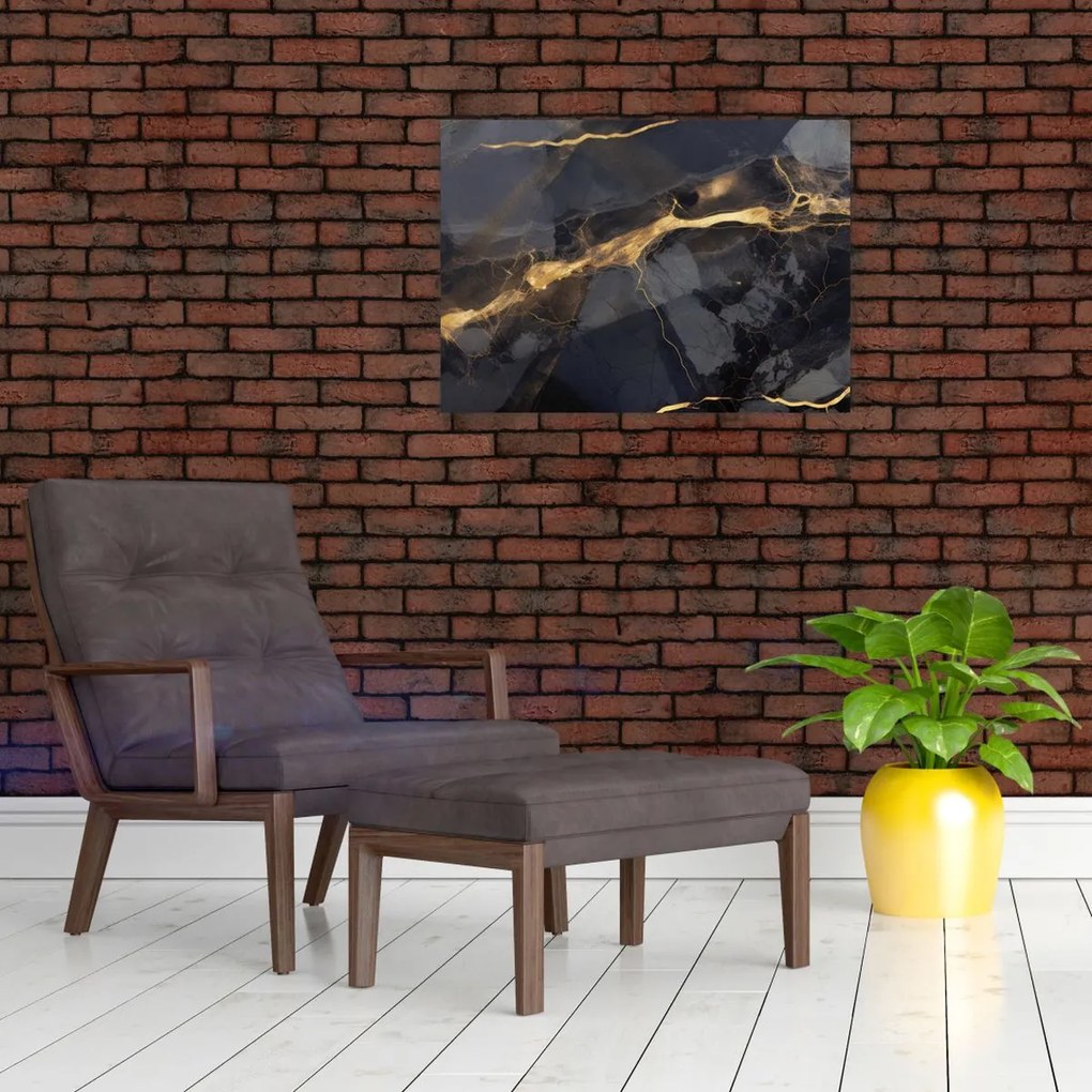 Obraz na szkle - Czarny - złoty dekor (70x50 cm)