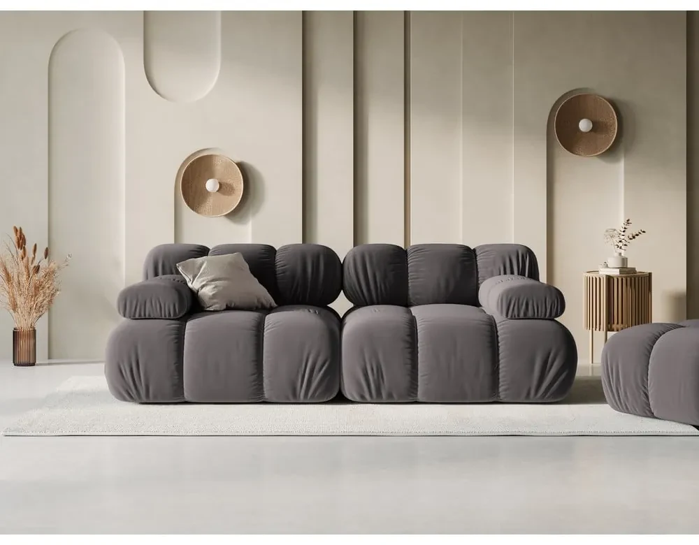Ciemnoszara aksamitna sofa 188 cm Bellis – Micadoni Home