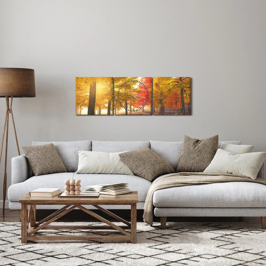 Obraz jesiennych drzew (z zegarem) (90x30 cm)