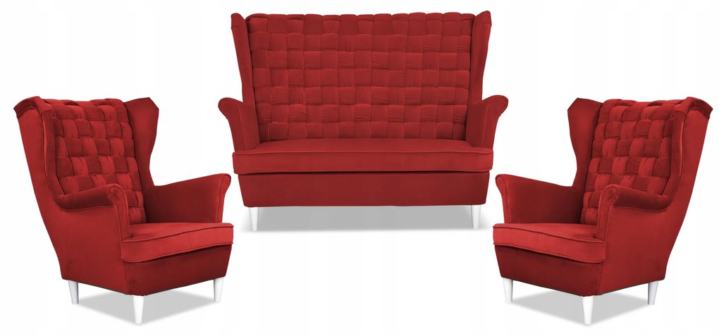 Zestaw wypoczynkowy Carol sofa fotele paski Family Meble czerwony