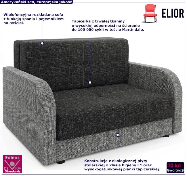 Sofa rozkładana grafit + szary - Oves 4X