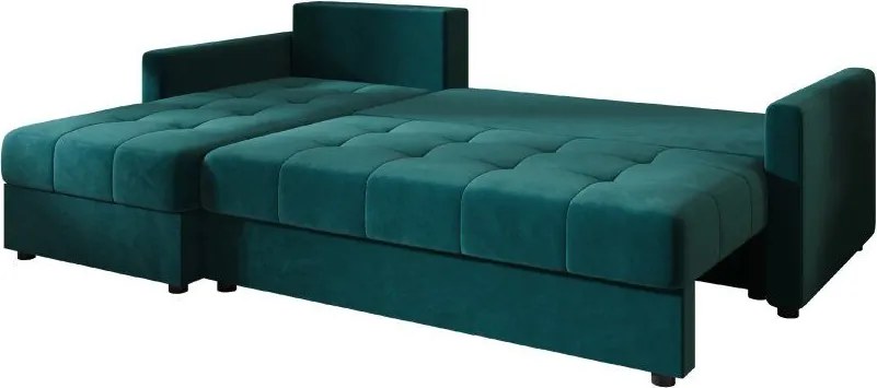 Rozkładana narożna sofa VENORIA 220x143 cm, petrolowa, uniwersalna + 2 poduszki GRATIS