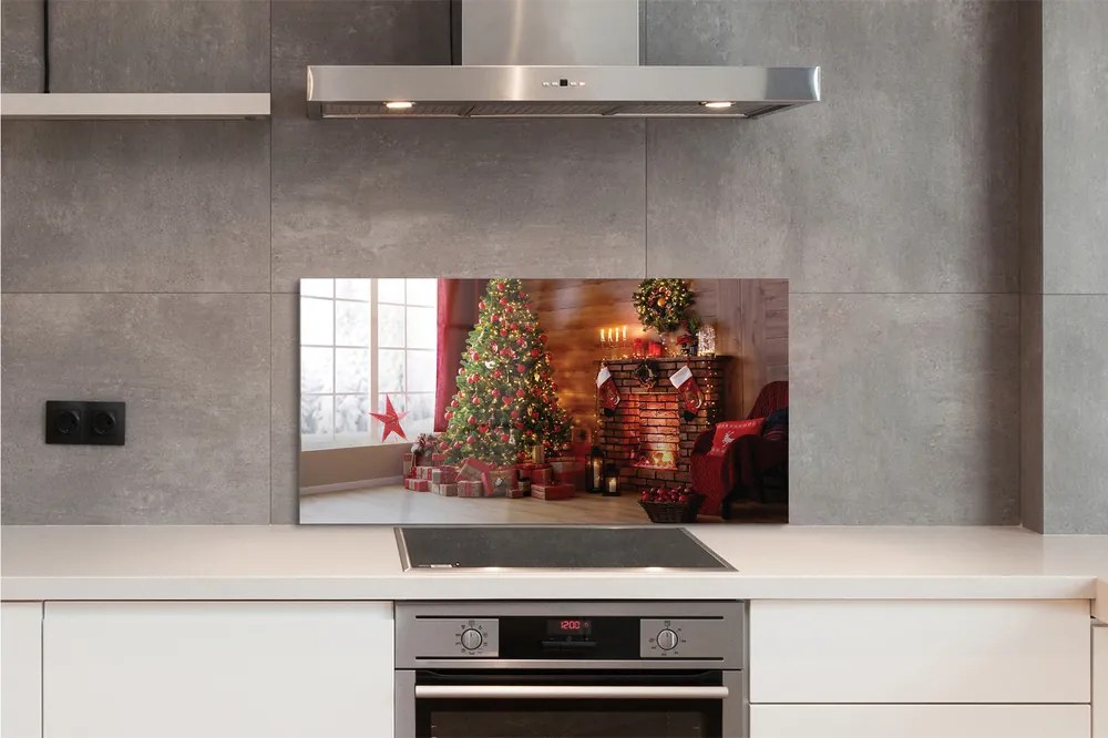 Panel szklany do Kuchni Świąteczny Wieczór przy Kominku