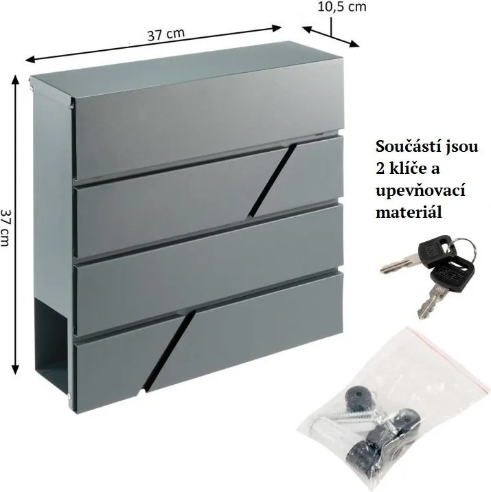 Skrzynka na listy z przegrodą na gazety, antracyt, 2 klucze