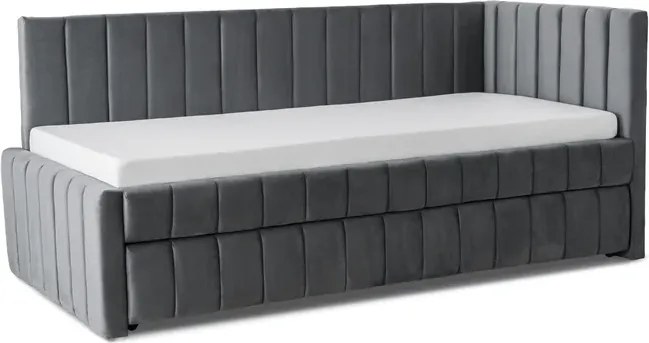 Łóżko Tapicerowane 90x200 cm VILLEMO Podwójne ze Stelażem Rozkładane Młodzieżowe Szare