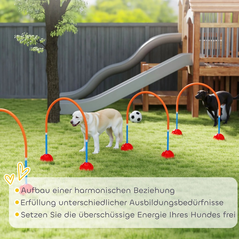 PawHut 4-częściowy zestaw do treningu agility dla psów z regulowanymi bramkami, torbą na sprzęt, do ogrodu, Kolor Niebiesko-Pomarańczowy