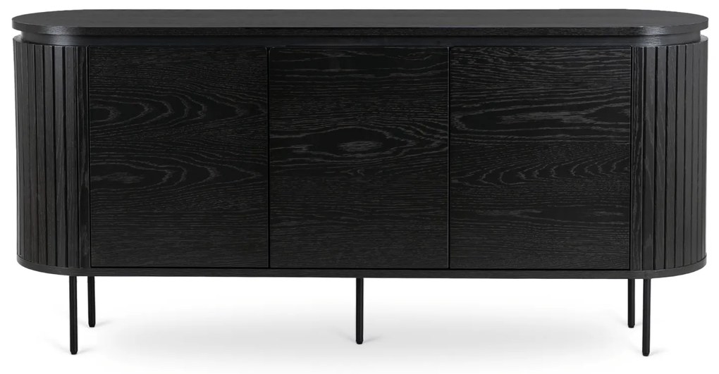 Komoda do Salonu BECK 160 cm Czarna Trzydrzwiowa Ryflowana Nowoczesna