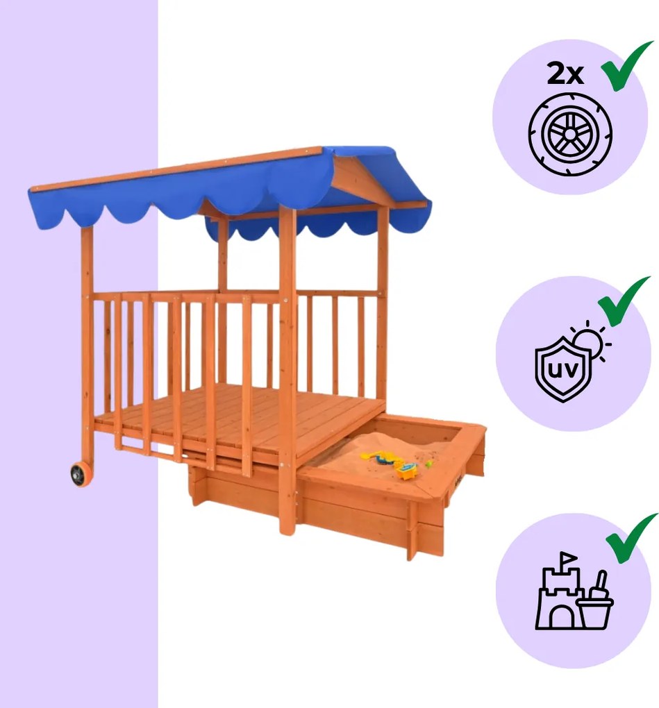 Piaskownica z werandą HAPPY, 130x130x143cm, brązowa/niebieska Jurhan