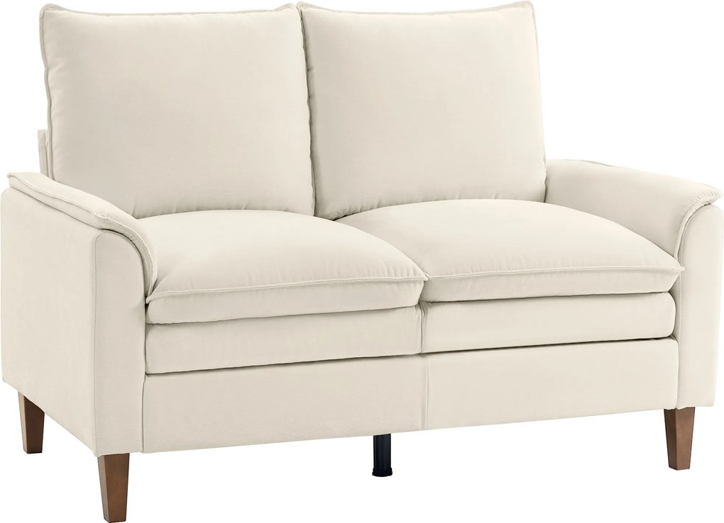 HOMCOM 146 cm dwuosobowa sofa, sofa z chenille, dwuwarstwowe tapicerowanie, poduszki sprężynowe, głębokie siedzisko, wysokie oparcie, kremowa | Aosom PL