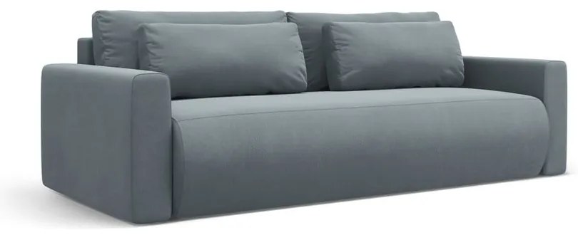Szaroniebieska aksamitna rozkładana sofa ze schowkiem 238 cm Belfast – Cosmopolitan Design