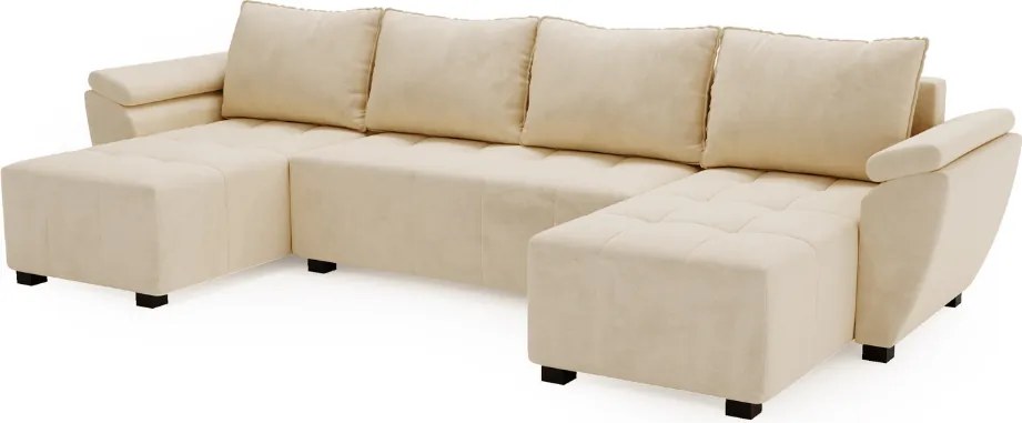 Rozkładana sofa narożna w kształcie U LIVARO 305x140 cm, kremowa