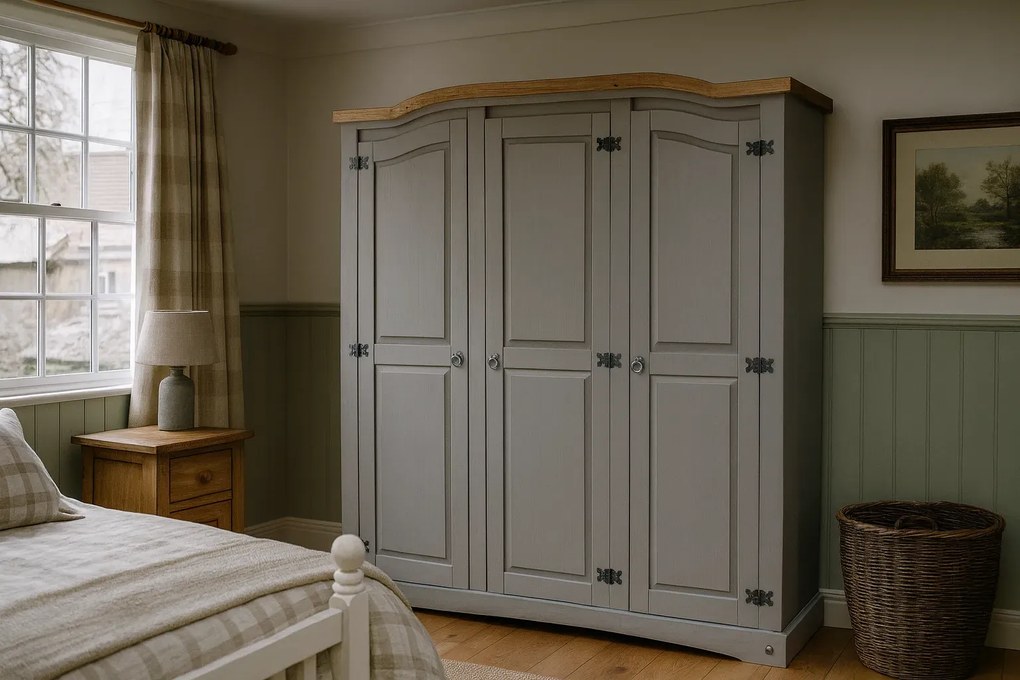 Rustykalna szafa z półkami i drążkiem szary + miodowy brąz R7-Z59