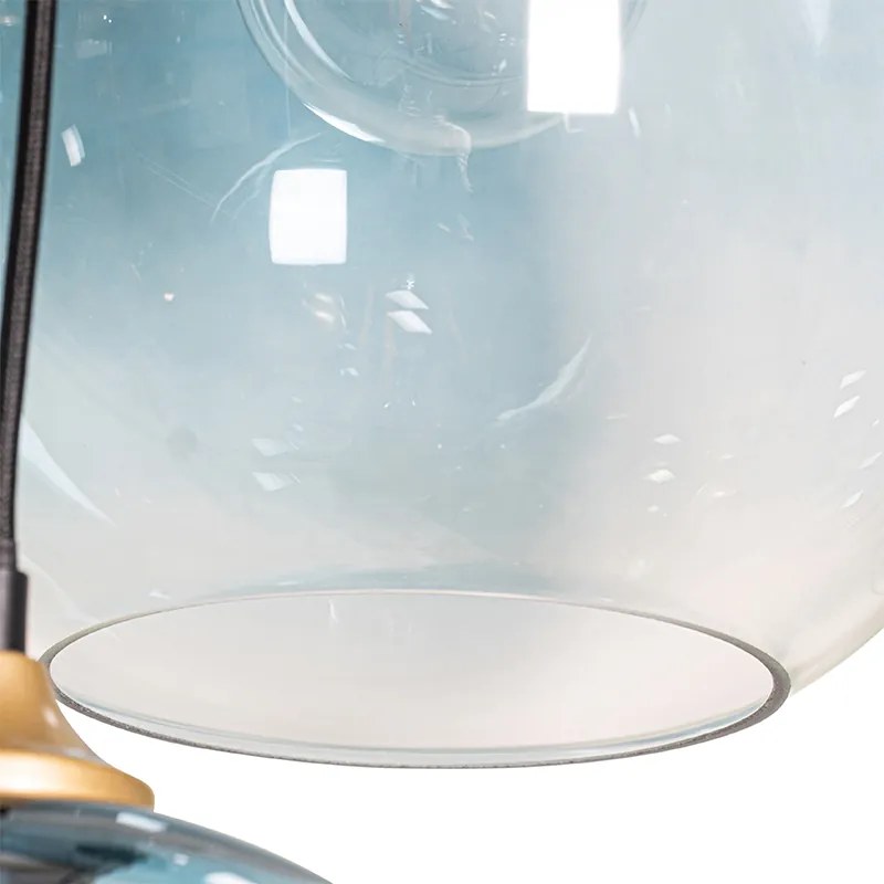 Lampa wisząca mosiądz z niebieskim i zielonym szkłem 8-świateł - Sandra ArtDeco Oswietlenie wewnetrzne