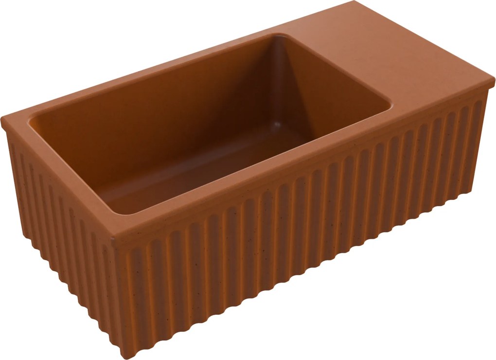 Massi Umywalka betonowa ryflowana nablatowa / wisząca prostokątna 60 x 30 cm WELLE | różne kolory : Kolor - Ceglasty, Typ montażu - nablatowa