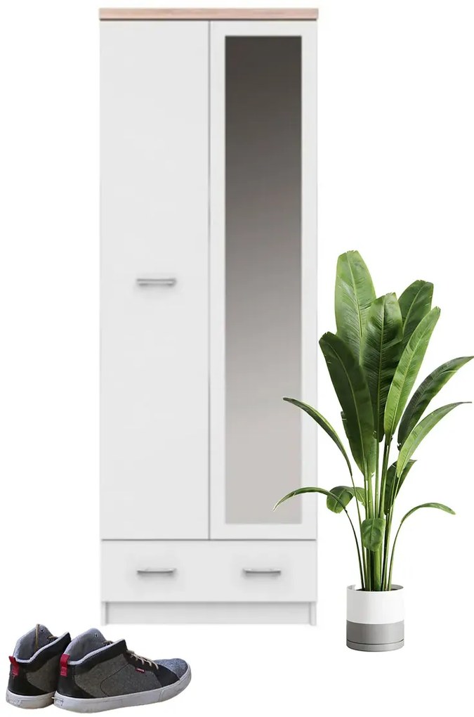 Biała szafa dwudrzwiowa z lustrem Iksor