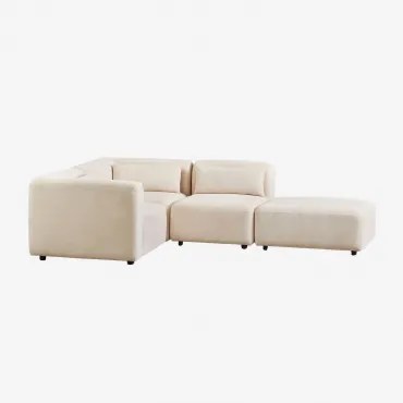 Sofa Modułowy Narożny 3-częściowy Z Pufem Fogler Sztruks Beż Lniany - Sklum