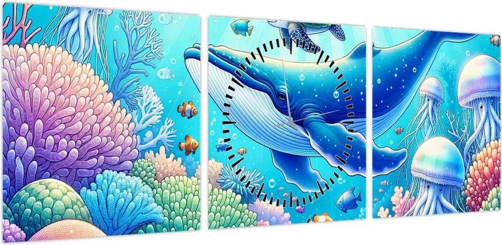 Obraz – Podwodny świat (z zegarem) (90x30 cm)