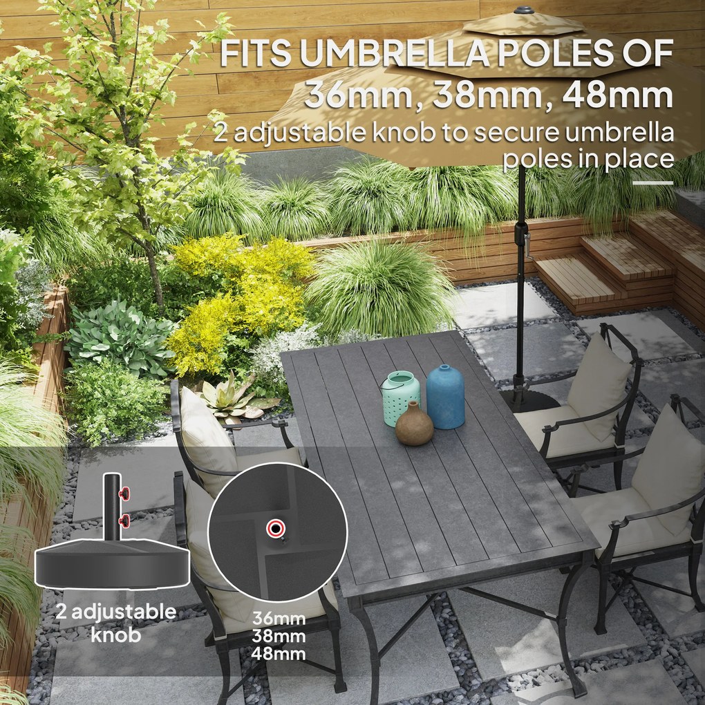 Outsunny Wypełnialny Stojak na Parasol do 30 kg, Okrągły Uchwyt na Parasol Ø36/38/48mm, Czarny