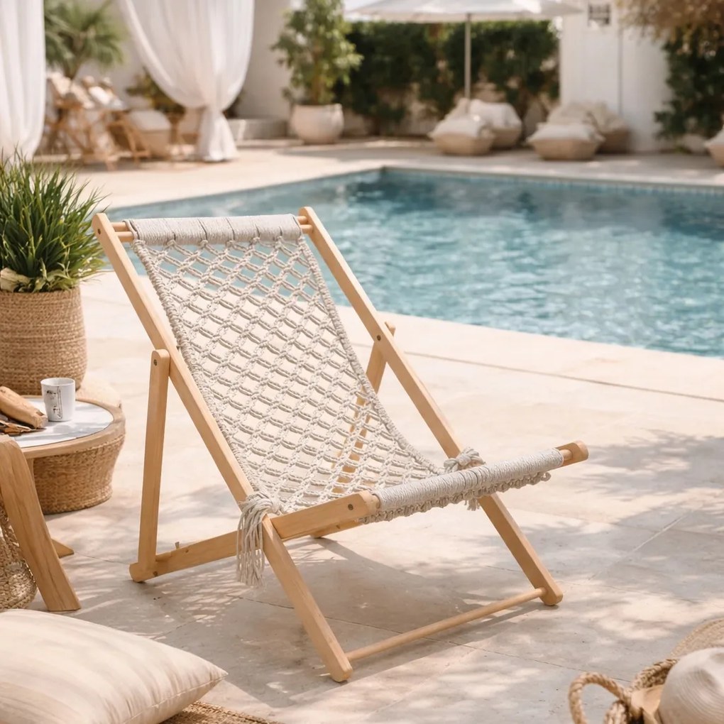 Drewniany leżak ogrodowy składany Coral HC-2501, styl boho