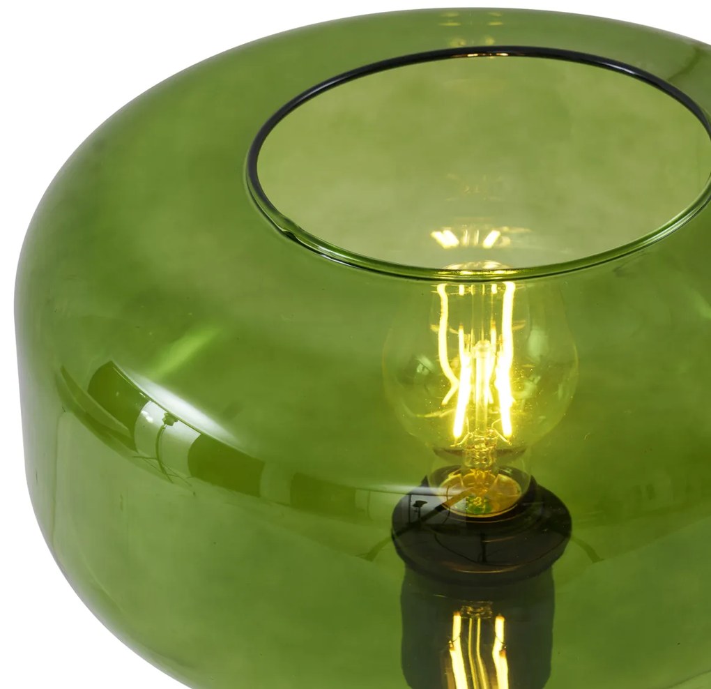 Retro Lampa Stołowa Czarna z Zielonym Szkłem - Bizle Retro Oswietlenie wewnetrzne
