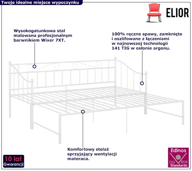 Białe metalowe łóżko rozkładane 90x200 cm P4-A48