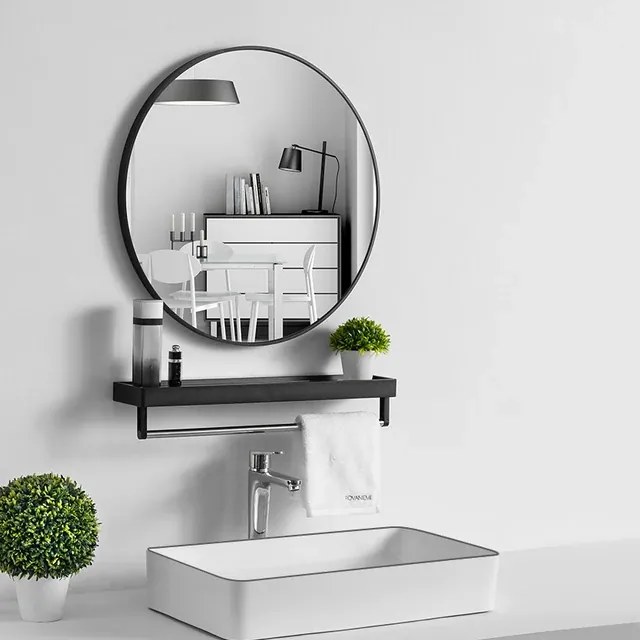 Lustro LOFT ścienne okrągłe łazienkowe do salonu sypialni loftowe Industrialne minimalistyczne : Kolor Stelaża - Czarny , Rozmiar - FI60