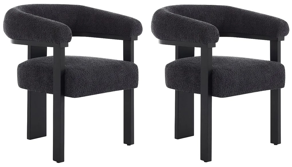 Zestaw 2 krzeseł z podłokietnikami z bukli i drewna kauczukowego - Czarny - LIVELIA marki Pascal Morabito