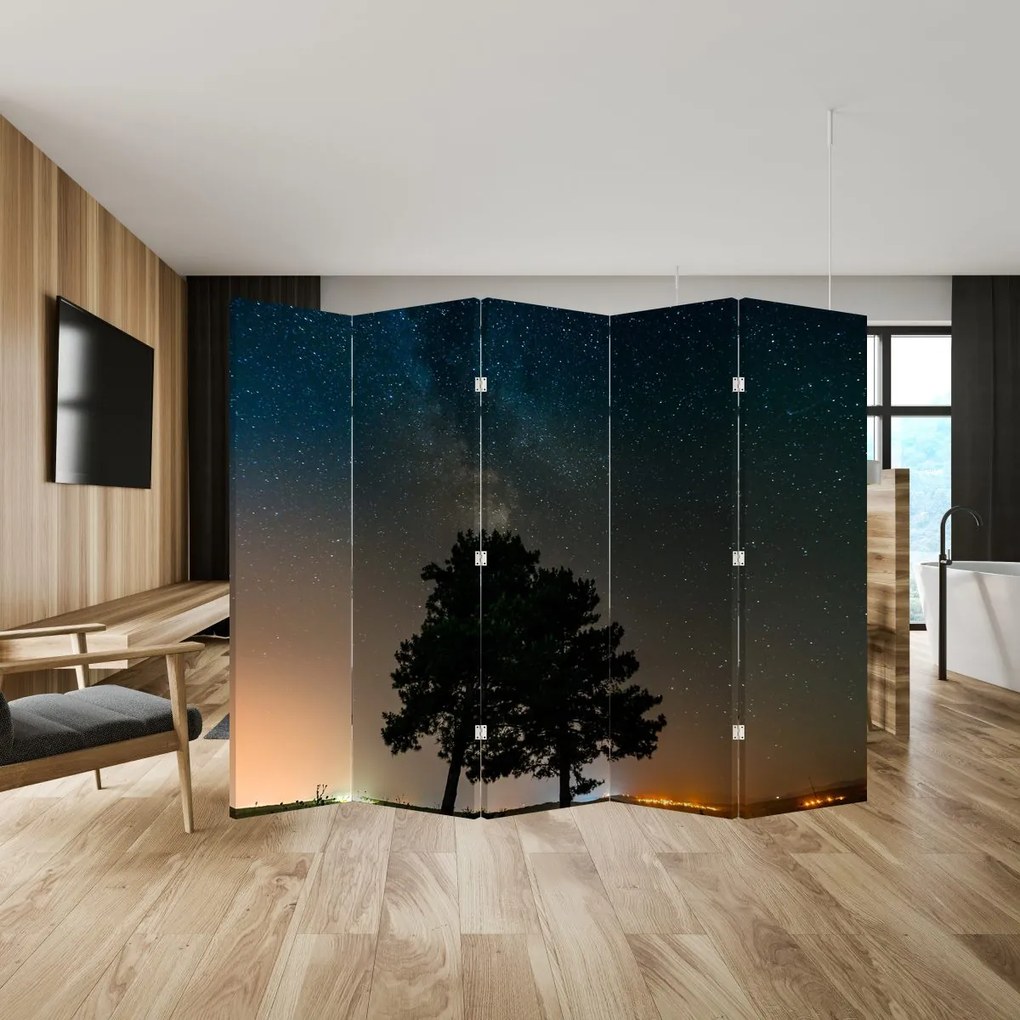 Parawan - Nocne niebo z drzewami (210x170 cm)