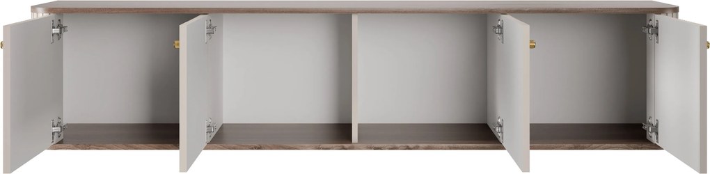 Szafka RTV wisząca Vesper 4D 187 cm - kaszmir / orzech / złote uchwyty
