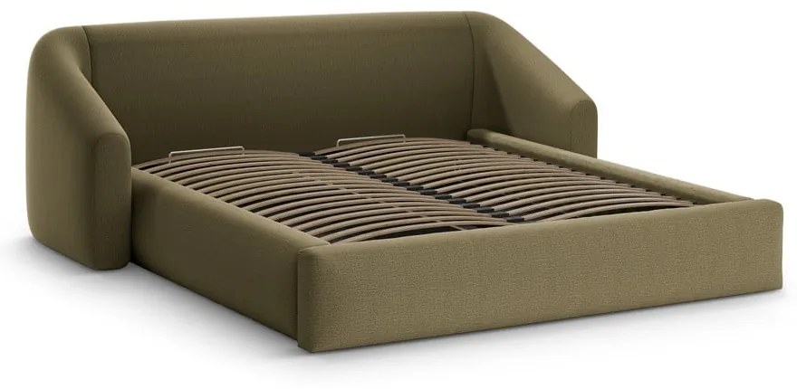 Zielone tapicerowane łóżko dwuosobowe ze schowkiem ze stelażem 140x200 cm Campi – Cosmopolitan Design
