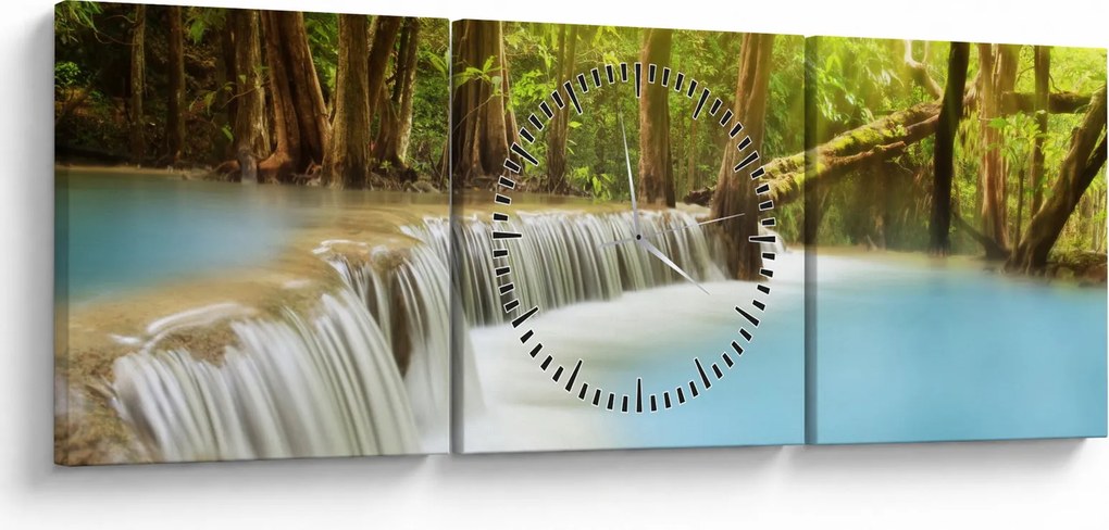 Obraz wodospadu Huai Mae Kamin w lesie (z zegarem) (90x30 cm)