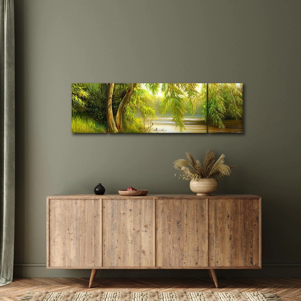 Obraz - Wierzba nad jeziorem, obraz olejny (170x50 cm)