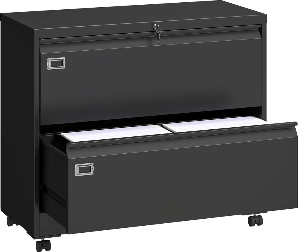 HOMCOM Szafka na dokumenty z 2 szufladami, zamykana, z regulowanym systemem zawieszek na teczki, 90 x 40 x 77,4 cm, czarna | Aosom PL
