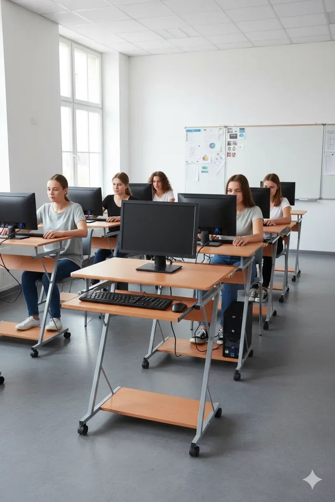 Brązowe mobilne biurko z wysuwaną półką M9-R63