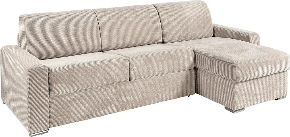 Kanapa narożna rozkładana z ekspresu z beżowego sztruksu - Powierzchnia spania na szerokich listwach 140 cm - Materac 14 cm - CALITO
