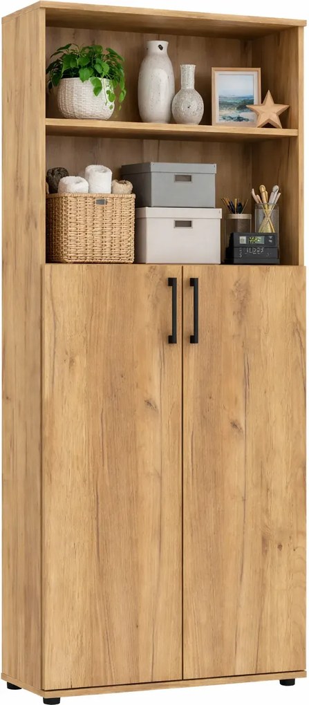 Wysoki regał biurowy z drzwiczkami dąb craft M3-A84