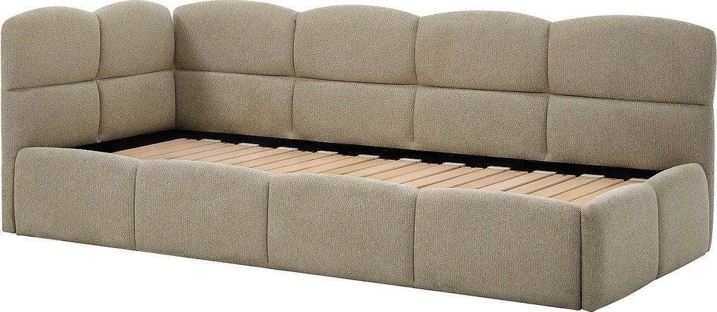 Łóżko wysuwane 2 x 80 x 200 cm – Z listwowym stelażem – Teksturowana tkanina – Taupe – PLURANIO