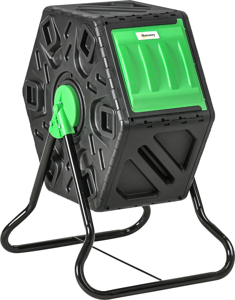 Outsunny Kompostownik, 65 litrów, obrotowy, kompaktowy, z 48 otworami wentylacyjnymi, stal, plastik, Zielony+Czarny