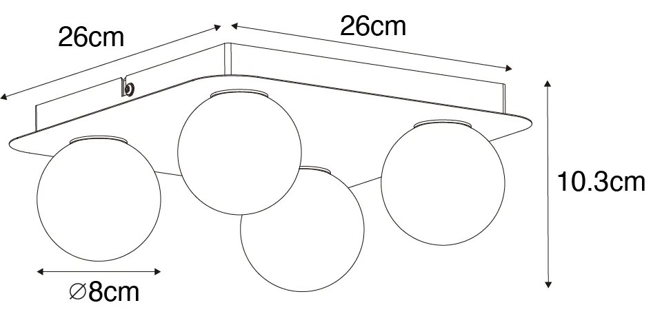 Nowoczesna lampa sufitowa do łazienki mosiądz kwadratowa 4-światłowa - Cederic
