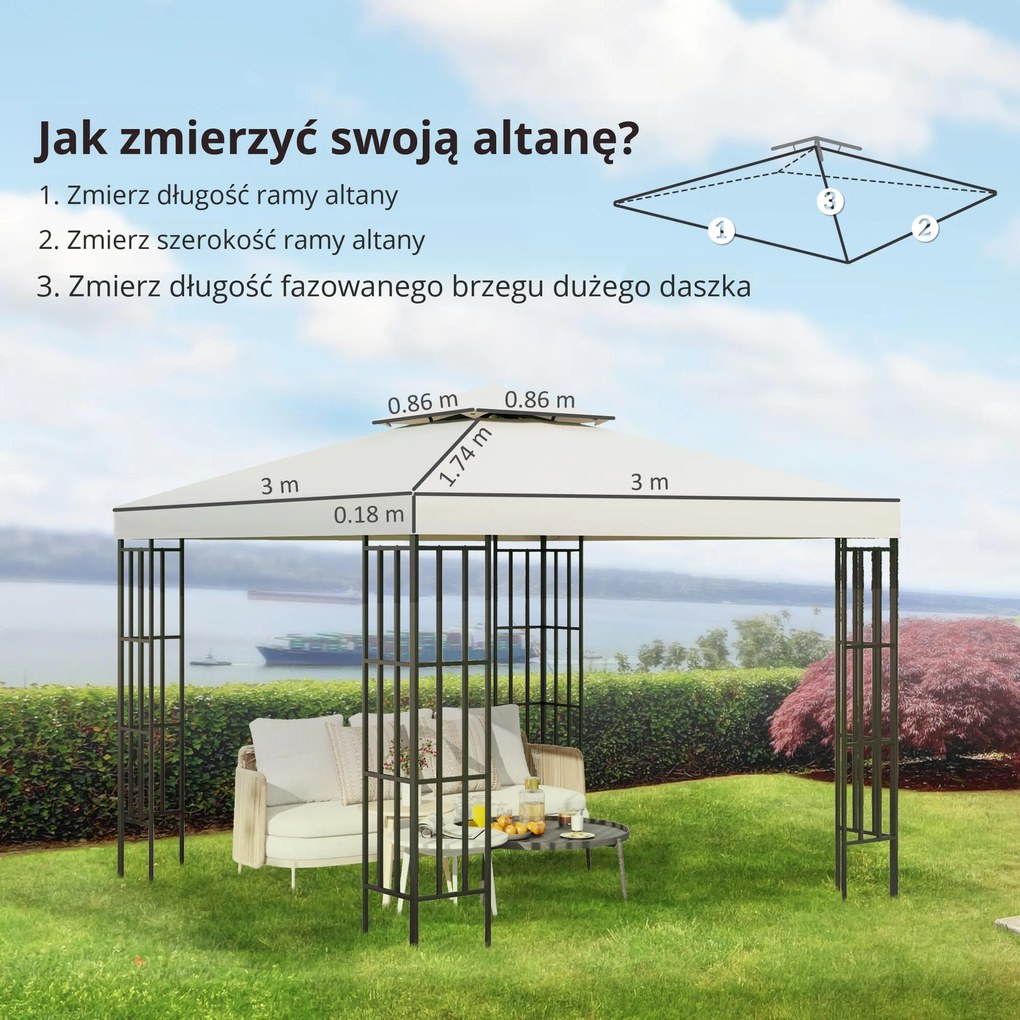 Outsunny Zapasowy Dach do Pawilonu Ogrodowego - Poliester, Kremowy Kolor, 3x3m - Ochrona przed Słońcem