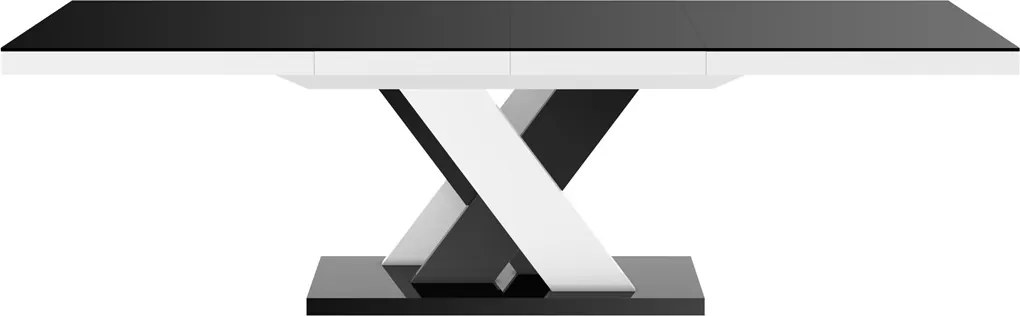 Rozkładany stół w wysokim połysku Xenon LUX Hubertus z czarnym blatem na biało-czarnej nodze