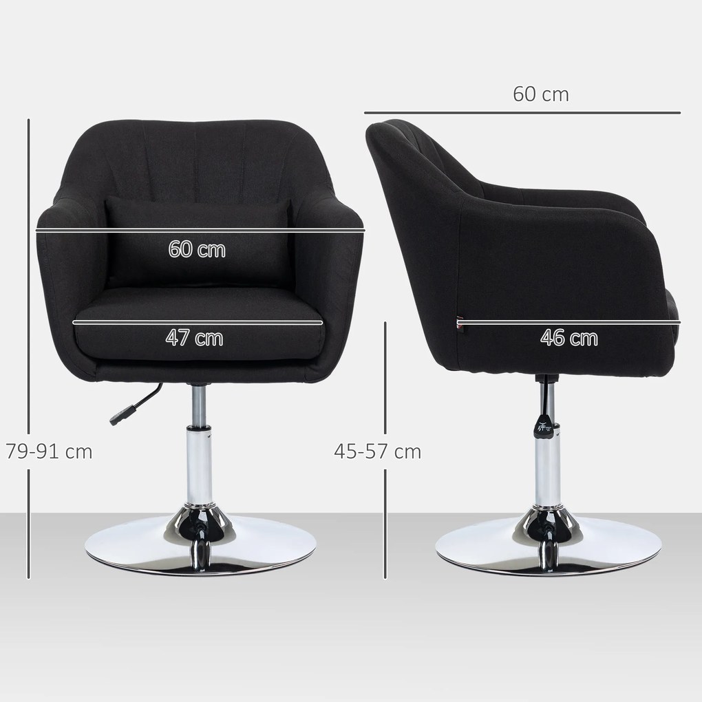 HOMCOM Krzesło obrotowe, regulowany fotel biurowy, lenopodobny poliester, metal, 60 x 60 x 79-91 cm, Szary