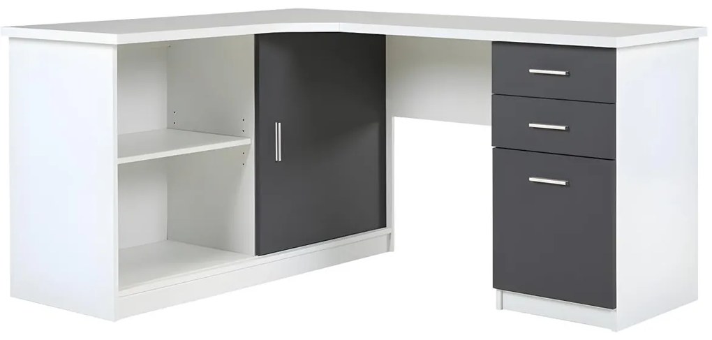 Biurko narożne NORWY - 2 szafki z drzwiczkami i 2 szuflady - Biały i szary