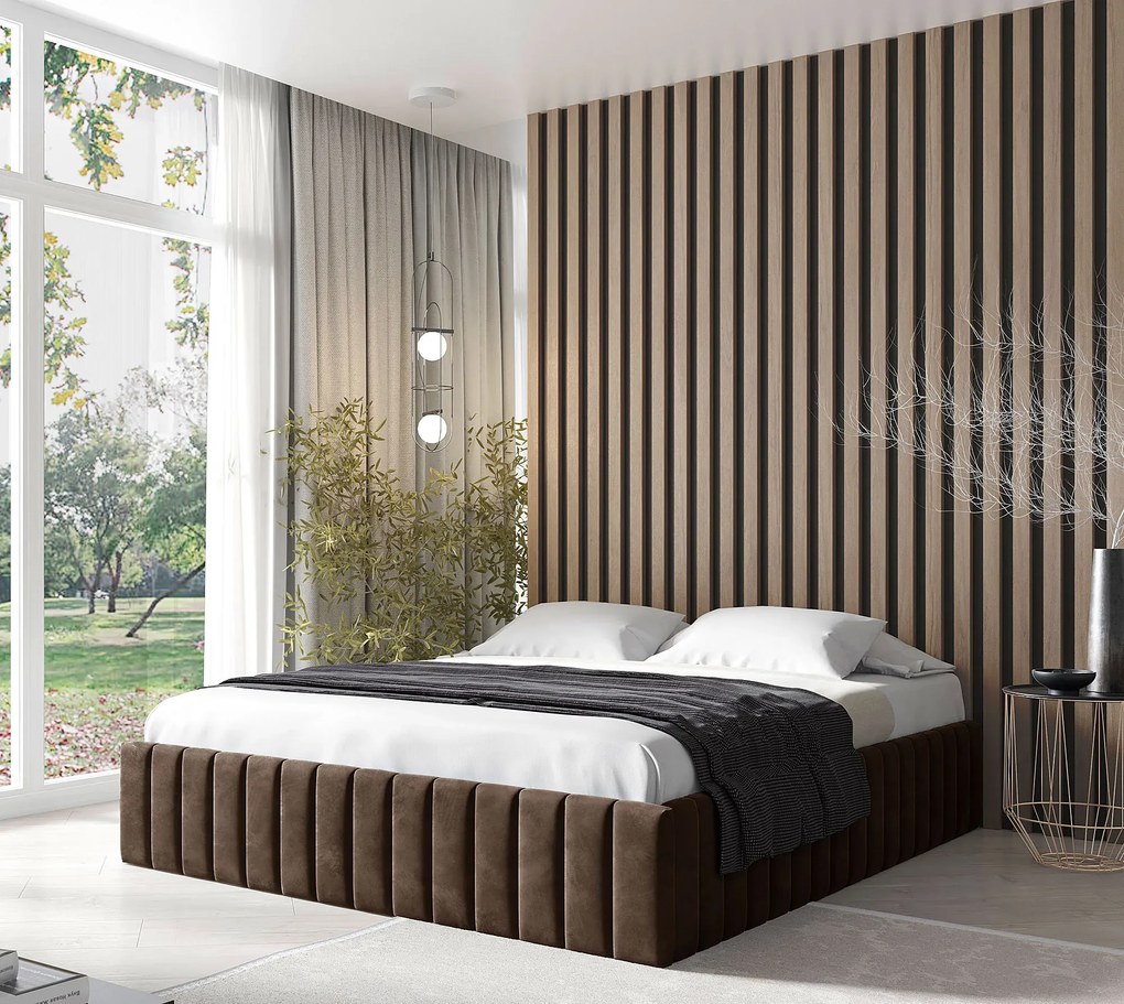 Brązowe pikowane łóżko tapicerowane 5 rozmiarów P6-N00