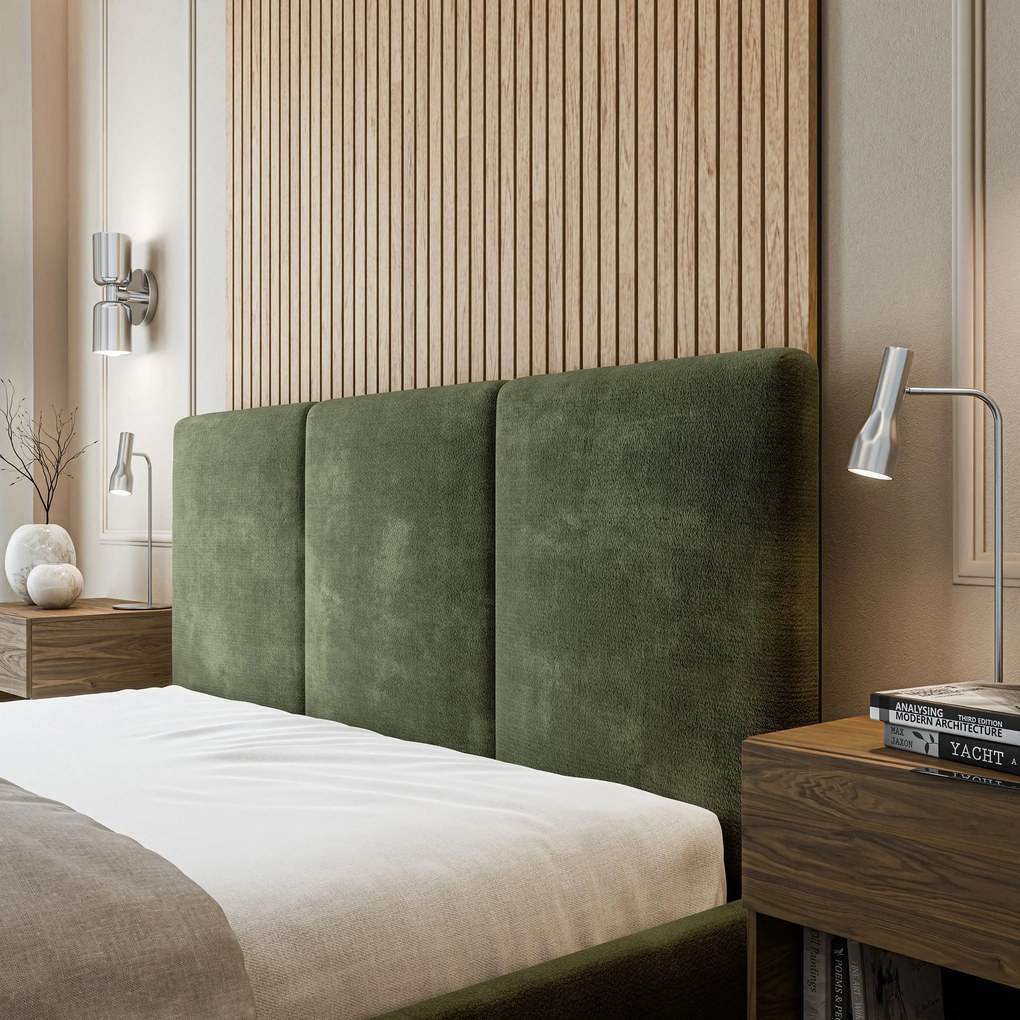 Masseno Łóżko Tapicerowane AZURI z pojemnikiem na pościel 120x200 cm - Zielony, LUMO 20