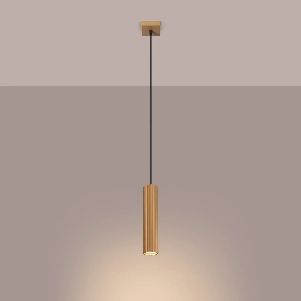 Lampa wisząca KARBON 1 złota ryflowana SOLLUX  LIGHTING