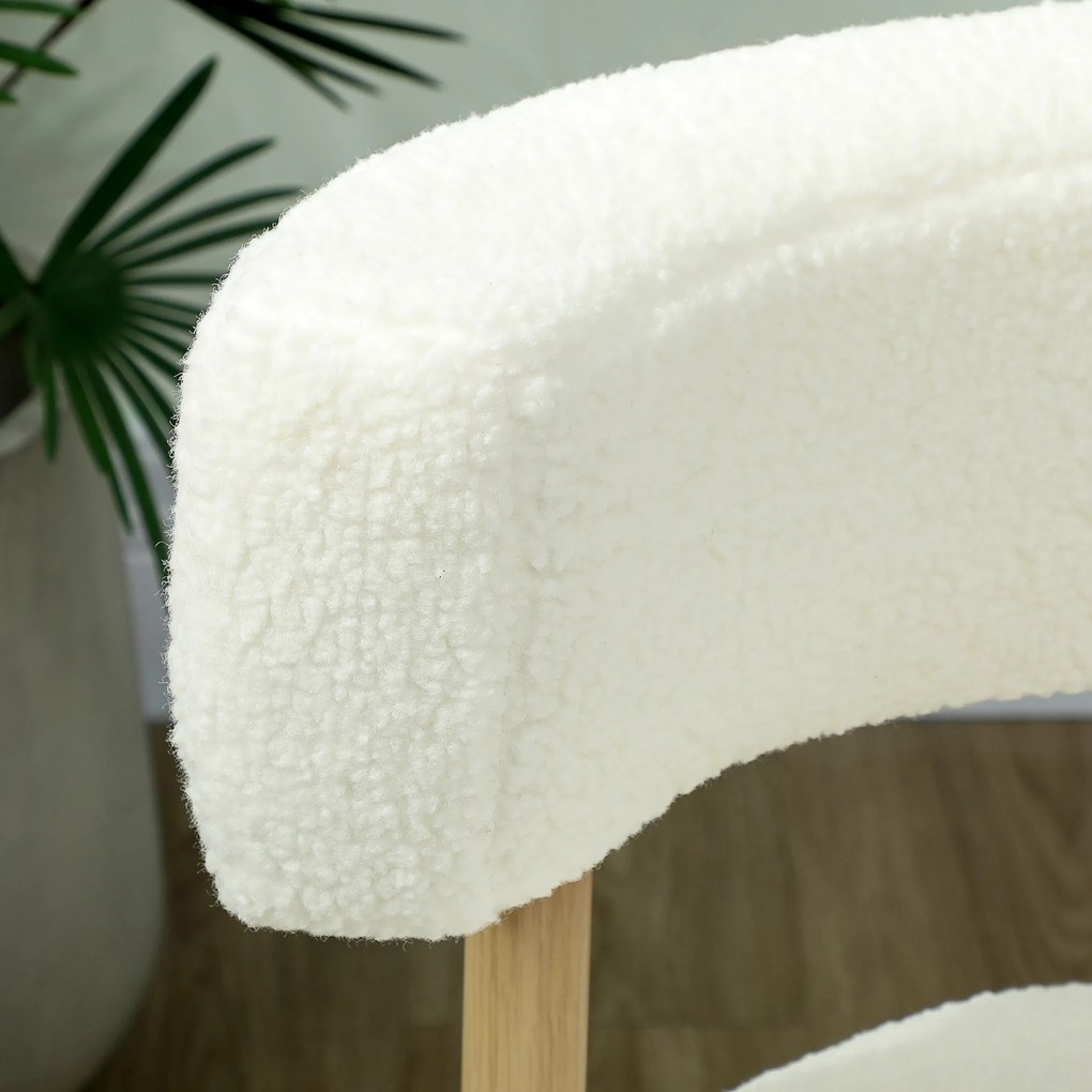 HOMCOM Fotel lounge fotel relaksacyjny z Sherpa-Fleece, metalowe nogi w wyglądzie drewna, tapicerowany fotel 67 x 67 x 71 cm kremowo-biały | Aosom PL